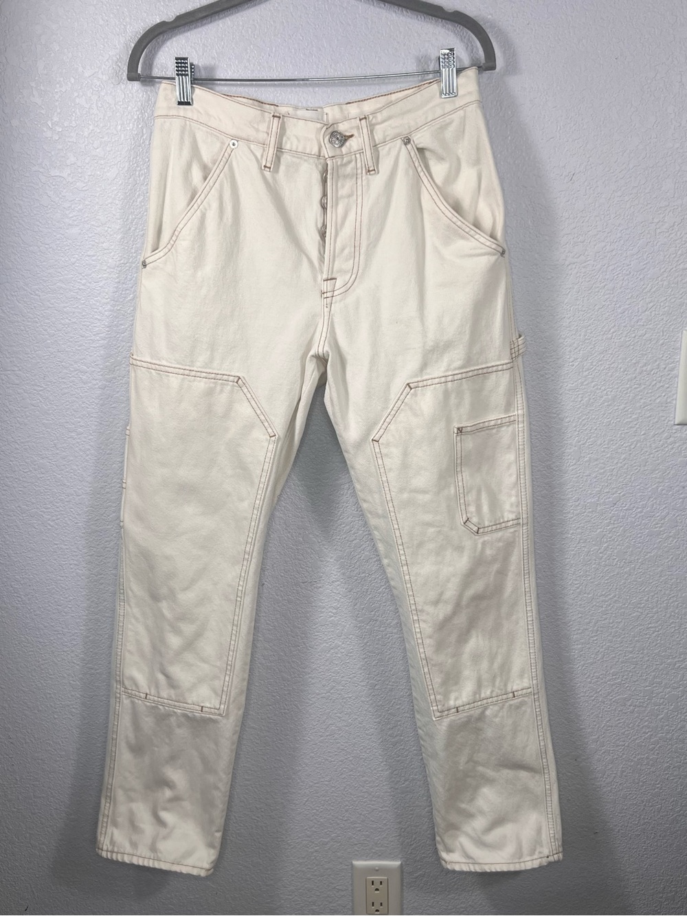 Frame Le Slouch Denim Cream High-Waist Utility Jeans 100% Cotton 31x30 1/4